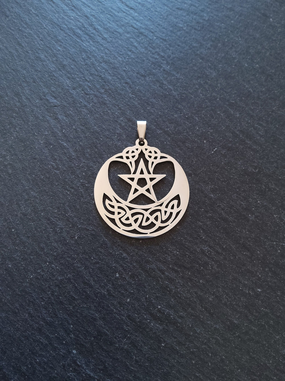 1 or 5 Stainless Steel Celtic Crescent Moon & Star Pendant 35x32mm