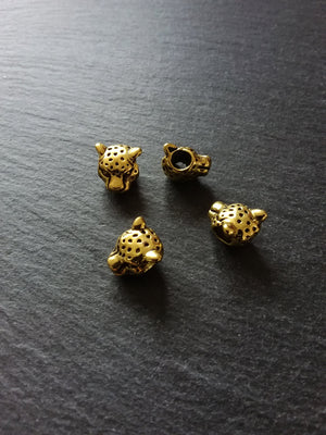 Leopard Jaguar Head Beads 12mm Antique Gold Tone Metal Alloy. Hole: 4.3mm