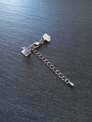 5 or 25 Patterned Stainless Steel Crimp End Sets for 8mm (5/16 inch) Ribbon with Extender Chain