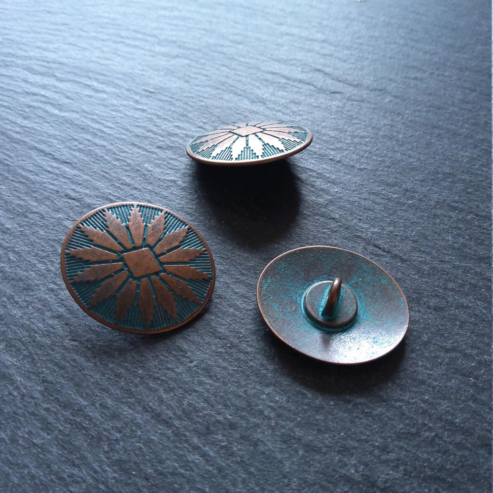 4 or 20 Oval Metal Shank Buttons Antique Copper Tone with Blue Patina 25x22mm (1"x7/8")