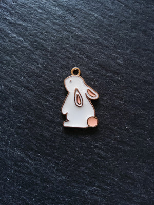 4 or 20 Rabbit Charms Rose Gold Tone Alloy with White & Pink Enamel 22x14mm4 or 20 Rabbit Charms Rose Gold Tone Alloy with White & Pink Enamel 22x14mm