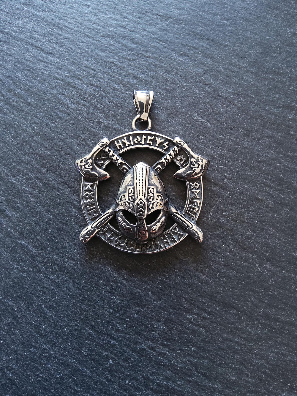 Large Round Viking Warrior Pendant Surgical Steel 45.5x43.5x7mm