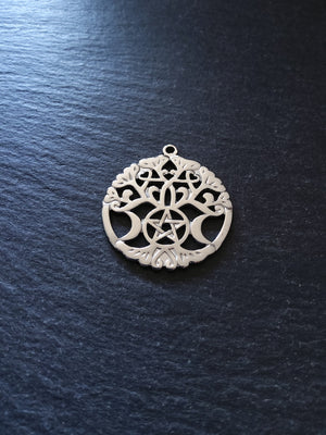 1 or 5 Stainless Steel Triple Moon Tree of Life Pendants 33.5x30x1.5mm