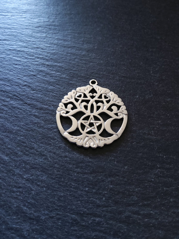 1 or 5 Stainless Steel Triple Moon Tree of Life Pendants 33.5x30x1.5mm