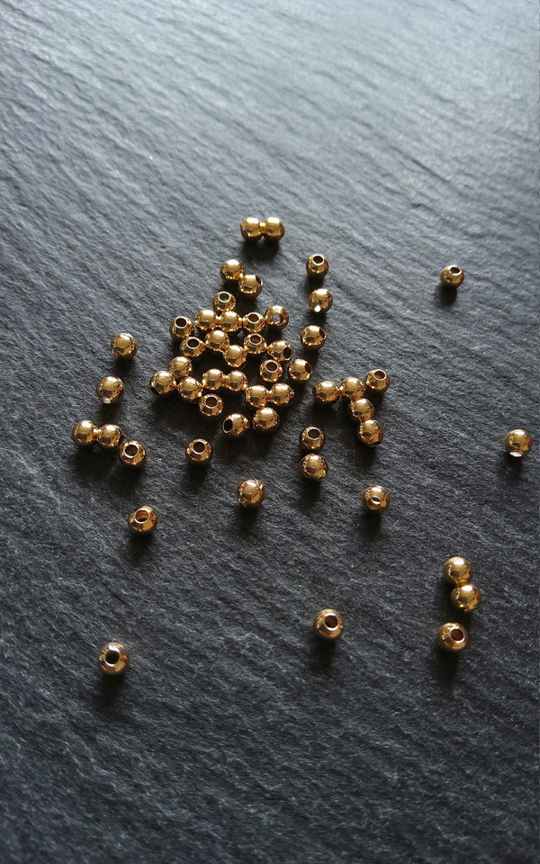 20 or 100 Real 14K Gold Plated 3mm Brass Round Spacer Beads Smooth Plain 3x2.5mm Hole: 1.2mm