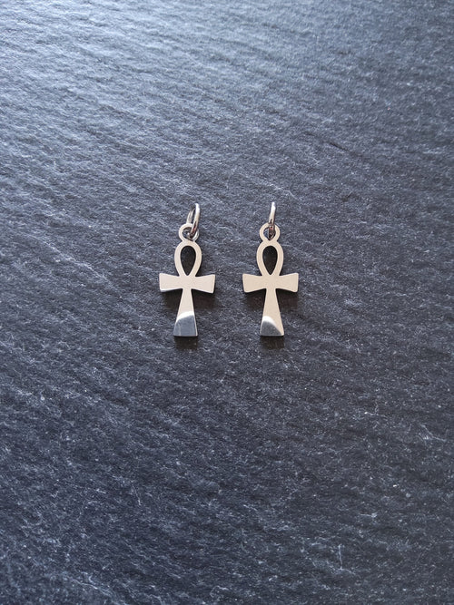 2 or 10 Little Stainless Steel Ancient Egyptian Ankh Charms 16x8x1mm