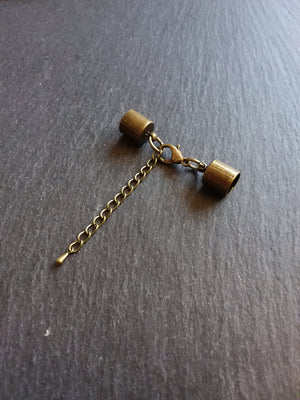 4 or 20 Antique Bronze Tone End Cap Sets for 7.5mm Cord with Extender Chain NICKEL FREE (8mm internal cap diameter)