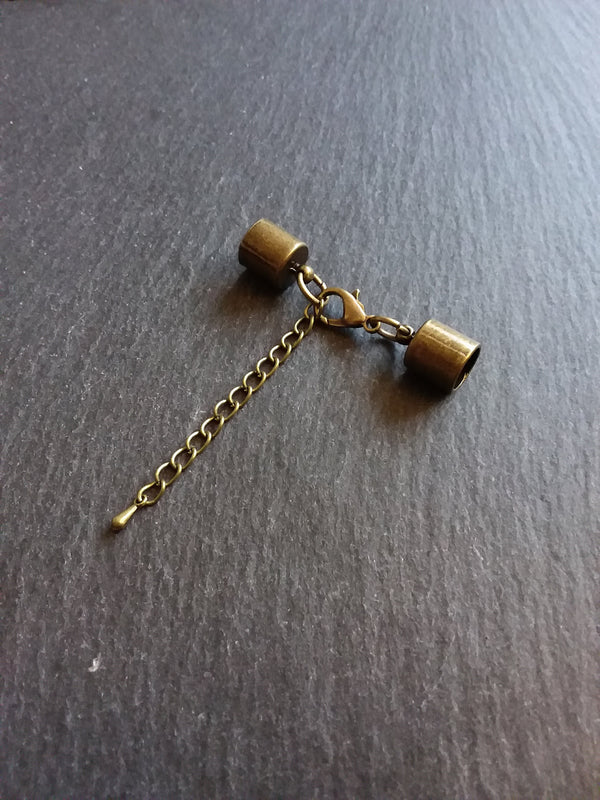 4 or 20 Antique Bronze Tone End Cap Sets for 7.5mm Cord with Extender Chain NICKEL FREE (8mm internal cap diameter)