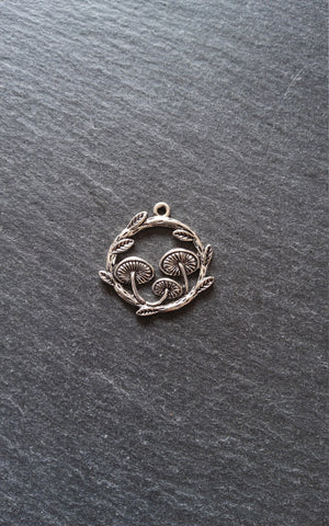 4 or 20 Mushroom Toadstool Round Forest Medium Charms Antique Silver Tone 26x25mm