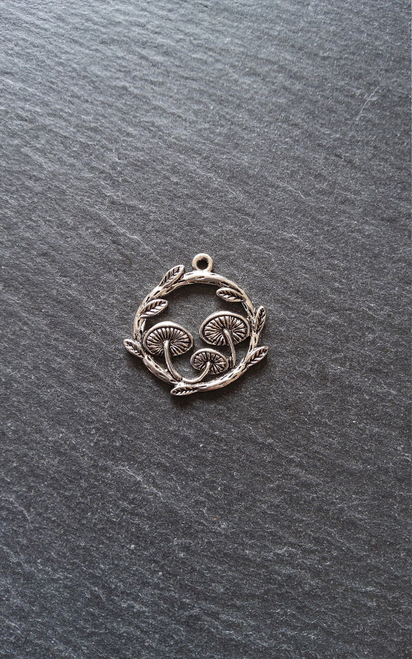 4 or 20 Mushroom Toadstool Round Forest Medium Charms Antique Silver Tone 26x25mm