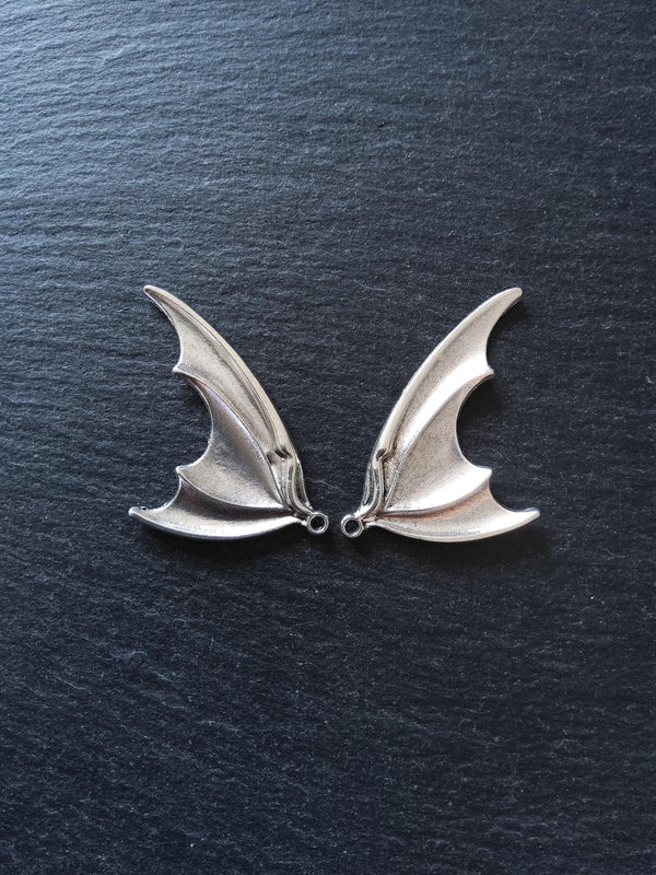 1 or 5 Pairs of Bat Wing Charms Antique Silver Tone Alloy 53x32mm
