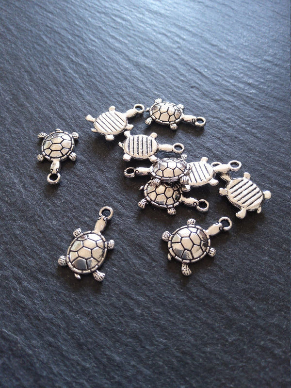 10 or 50 Little Tortoise Charms Antique Silver Tone 19x12mm
