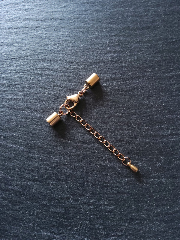 3 or 15 Rose Gold Stainless Steel End Cap Sets for 3.5mm Cord with or without Extender Chain (4mm end caps)