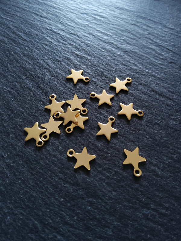 10 or 50 Real 18K Gold Plated Stainless Steel Star Charms 10x8x0.8mm Hole: 1.4mm