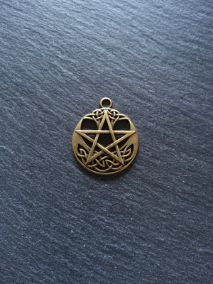1 or 5 Celtic Crescent Moon & Star Pendant Antique Bronze Tone Alloy 35x30mm