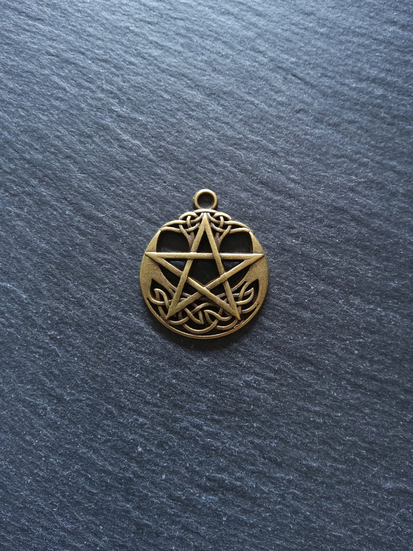 1 or 5 Celtic Crescent Moon & Star Pendant Antique Bronze Tone Alloy 35x30mm