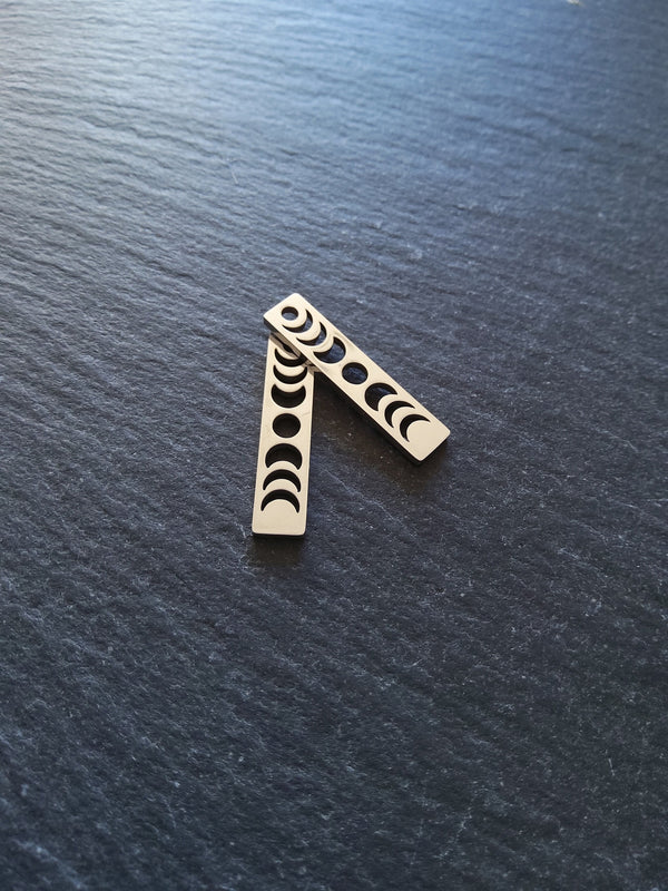 1 or 5 Stainless Steel Phases of the Moon Charms Flat Small 26x6x1.5mm