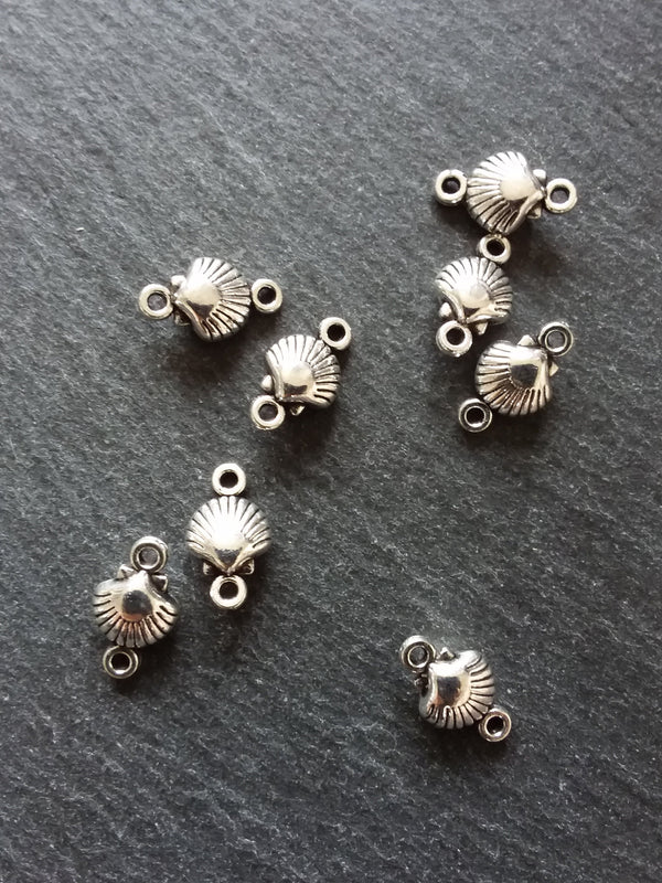 10 or 50 Shell Connector Charms Antique Silver Tone Alloy 15x9x5mm