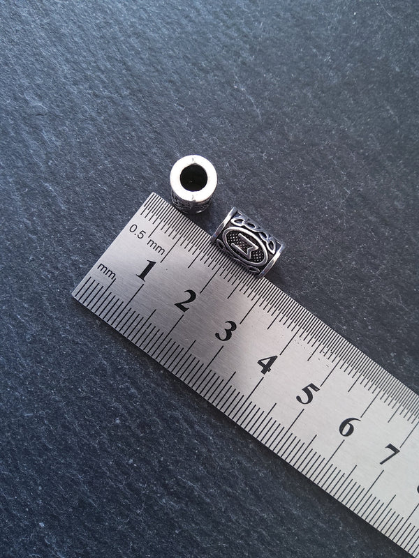 6 or 30 Ehwaz ᛖ Rune Beads Elder Futhark Antique Silver Tone 13x8mm. Large 4.7mm Hole