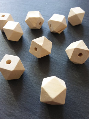 20 Faceted Square Natural Hinoki Wood 20mm (6/8") Spacer Beads. Hole: 4mm