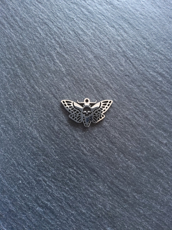 1 or 5 Stainless Steel Deaths Head Moth Pendant Charm Flat 30x17mm