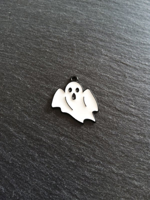 4 or 20 Ghost Charms Black Plated Alloy with White Enamel 26x23mm