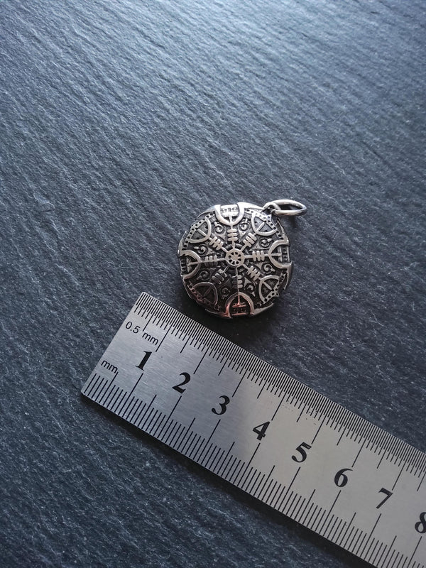 Round Double-Sided Helm of Awe Protection Pendant Surgical Steel 30.5x27x8.5mm