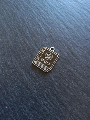 4 or 20 Spell Book Charms Silver Tone Alloy & Black Enamel 22x17mm