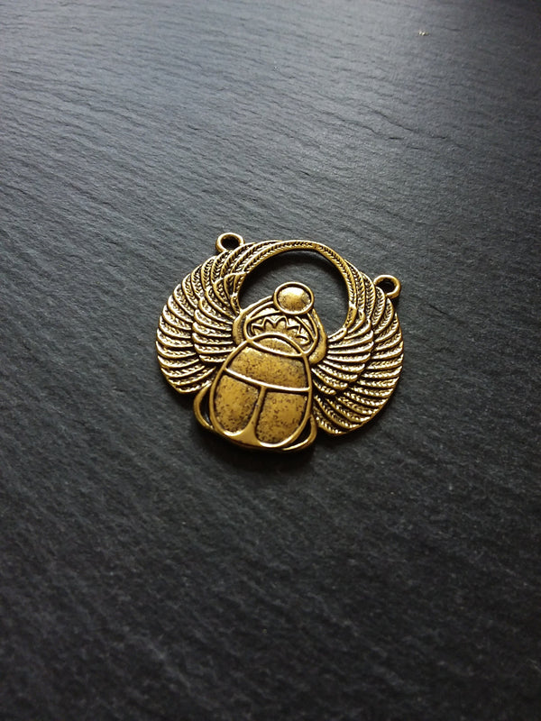 2 or 10 Large Antique Gold Tone Egyptian Scarab Connector Pendants 42x41mm