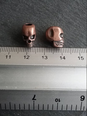 8 or 40 Antique Copper 12mm 3D Skull Beads 12x8x10mm Vertical 4mm Hole