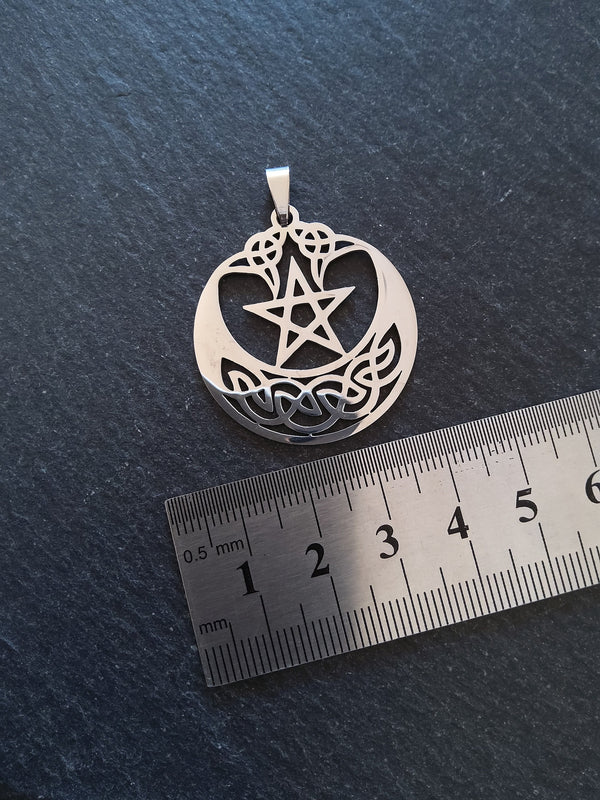 1 or 5 Stainless Steel Celtic Crescent Moon & Star Pendant 35x32mm