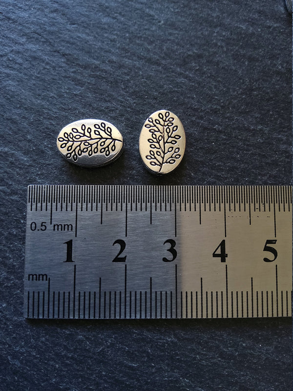 10 or 50 Antique Silver Tone Flattened Oval Shaped Tree Beads 13x10x3mm