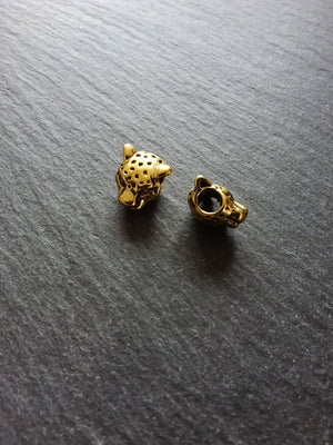 Leopard Jaguar Head Beads 12mm Antique Gold Tone Metal Alloy. Hole: 4.3mm