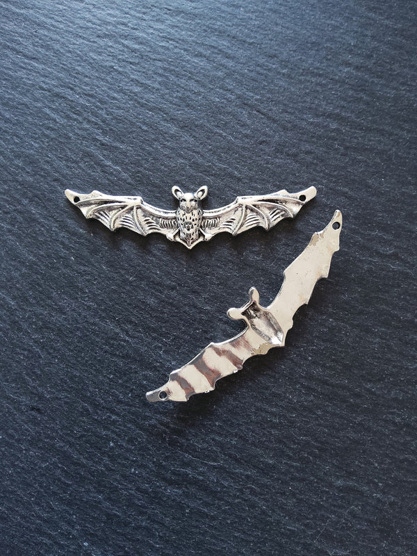 4 or 20 Flying Bat Connector Charms Antique Silver Tone Metal Alloy 65x17mm
