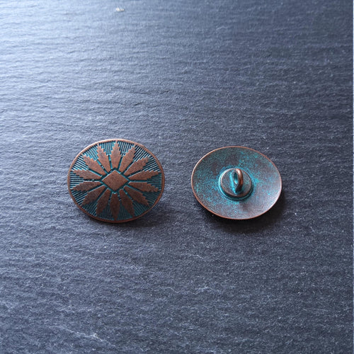 4 or 20 Oval Metal Shank Buttons Antique Copper Tone with Blue Patina 25x22mm (1"x7/8")