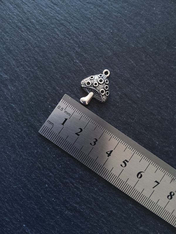 4 or 20 Mushroom Toadstool Charms Antique Silver Tone 25x18mm