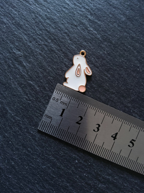 4 or 20 Rabbit Charms Rose Gold Tone Alloy with White & Pink Enamel 22x14mm4 or 20 Rabbit Charms Rose Gold Tone Alloy with White & Pink Enamel 22x14mm