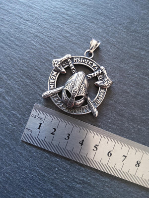 Large Round Viking Warrior Pendant Surgical Steel 45.5x43.5x7mm