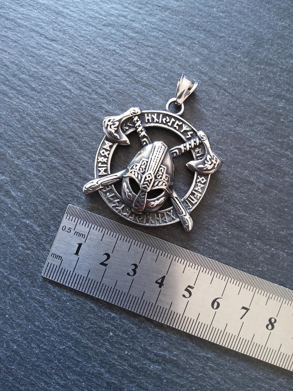 Large Round Viking Warrior Pendant Surgical Steel 45.5x43.5x7mm