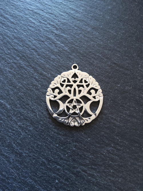 1 or 5 Stainless Steel Triple Moon Tree of Life Pendants 33.5x30x1.5mm