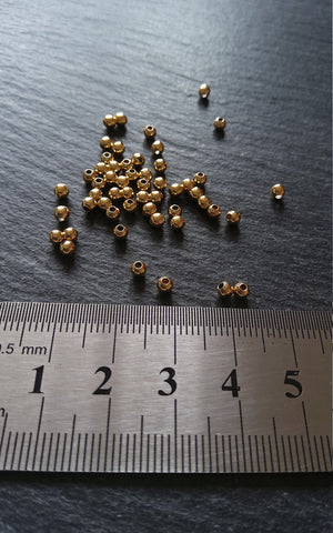 20 or 100 Real 14K Gold Plated 3mm Brass Round Spacer Beads Smooth Plain 3x2.5mm Hole: 1.2mm