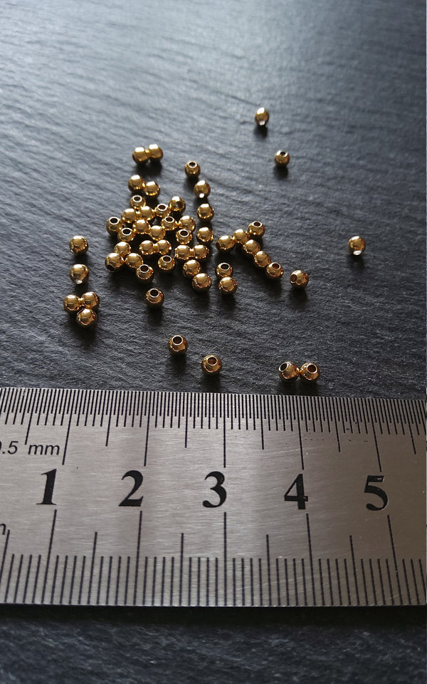 20 or 100 Real 14K Gold Plated 3mm Brass Round Spacer Beads Smooth Plain 3x2.5mm Hole: 1.2mm