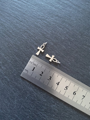 2 or 10 Little Stainless Steel Ancient Egyptian Ankh Charms 16x8x1mm