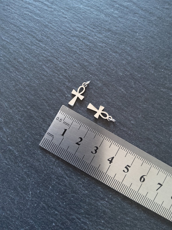 2 or 10 Little Stainless Steel Ancient Egyptian Ankh Charms 16x8x1mm