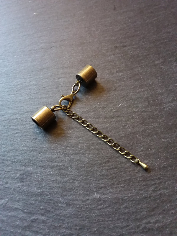 4 or 20 Antique Bronze Tone End Cap Sets for 7.5mm Cord with Extender Chain NICKEL FREE (8mm internal cap diameter)