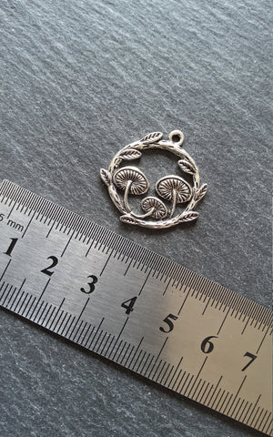 4 or 20 Mushroom Toadstool Round Forest Medium Charms Antique Silver Tone 26x25mm