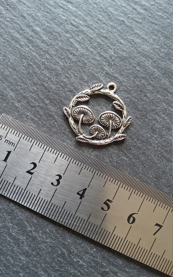 4 or 20 Mushroom Toadstool Round Forest Medium Charms Antique Silver Tone 26x25mm
