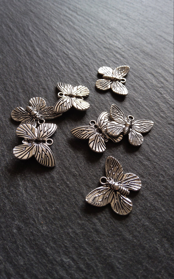 10 or 50 Beautiful Butterfly Charms Antique Silver Tone 18x15mm