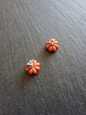 4 or 20 Pumpkin Charms Orange & Silver Solid Metal Alloy 11x10mm