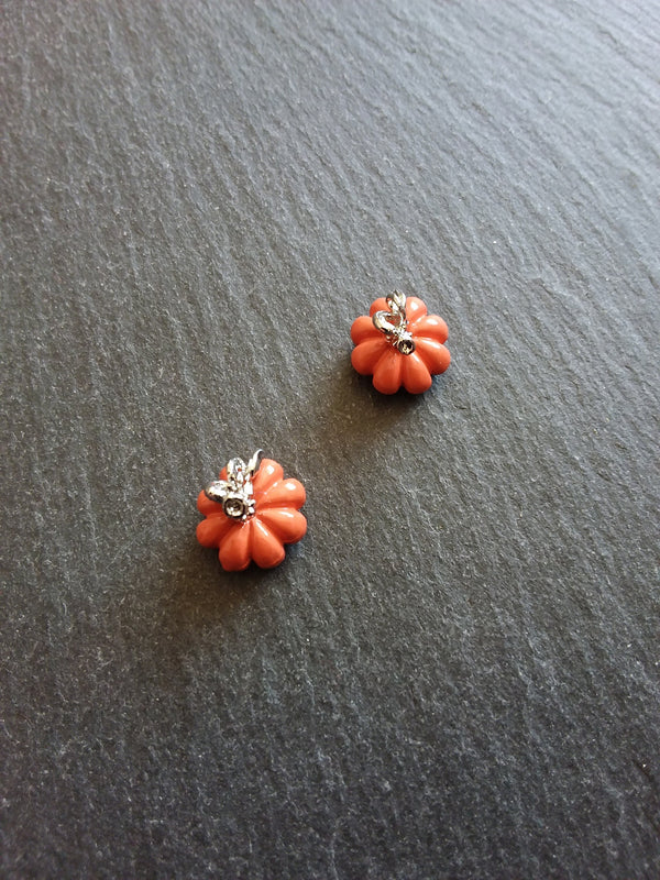 4 or 20 Pumpkin Charms Orange & Silver Solid Metal Alloy 11x10mm